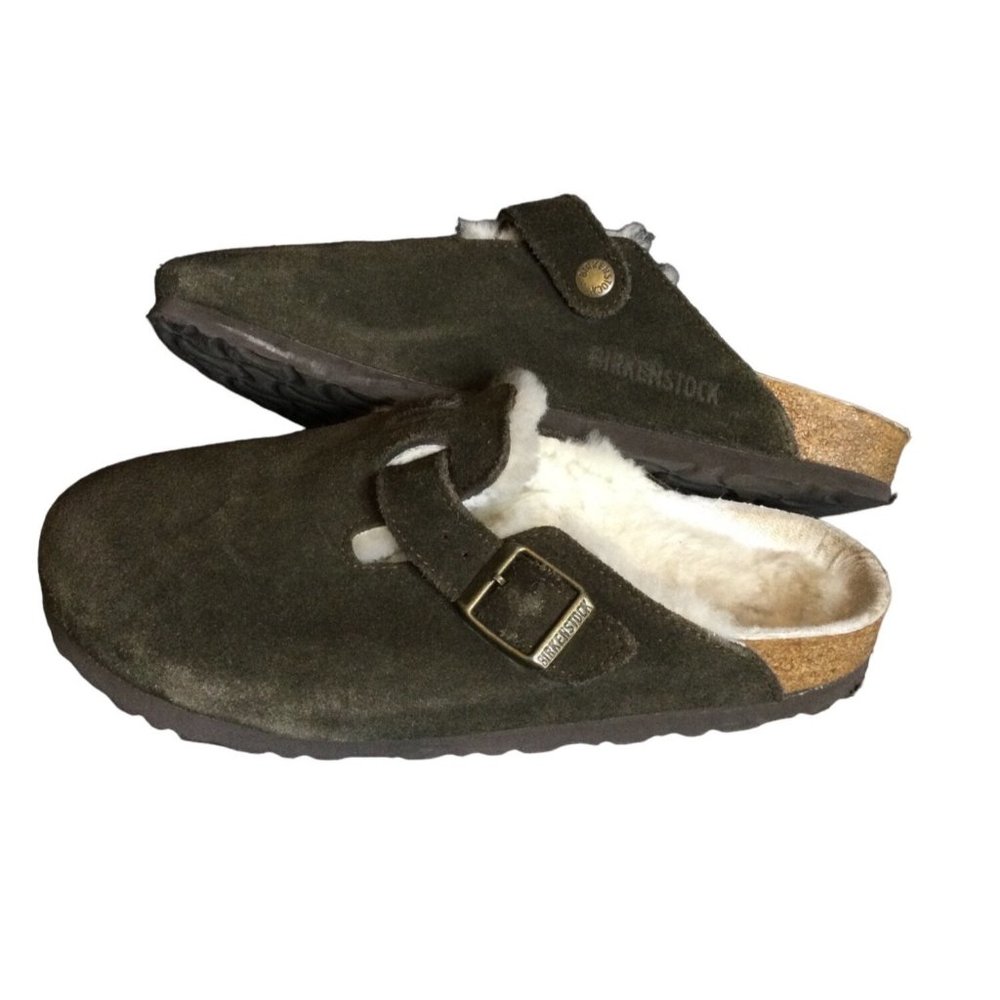 Birkenstock Women's Boston Shearling Suede Leather Clog Mules Sandals Size 38